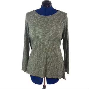 Dress Barn 1X green mark crew neck long sleeve ribbed‎ shark bite hem knit top